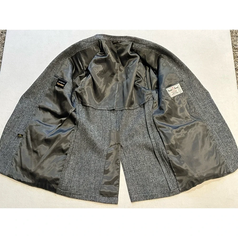 VTG Harris Tweed Hand Woven 100% Scottish Wool Herringbone Jacket Blazer Men 42‎